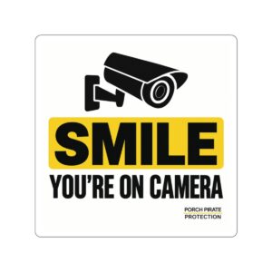 Sticker — "SMILE YOU'RE ON CAMERA" Security Camera Warning Die-Cut Sticker