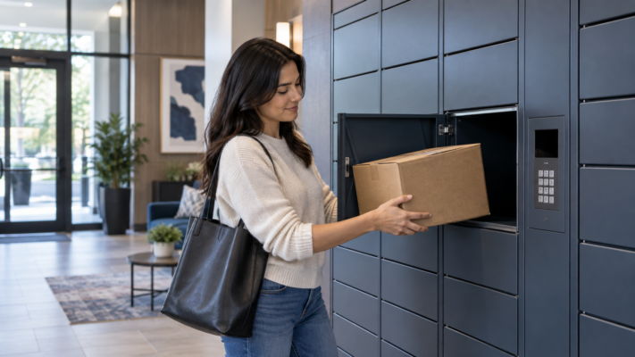 Secure package delivery area in an apartment or condo building